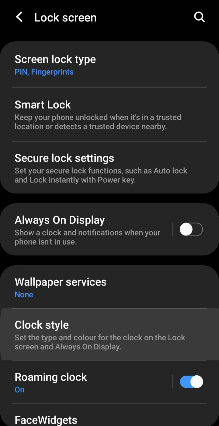 samsung galaxy lock screen settings screenshot