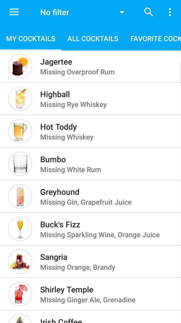 my cocktail bar cocktail list screenshot