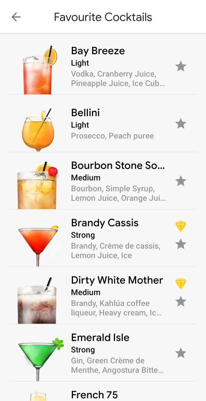 cocktail flow favourites screenshot