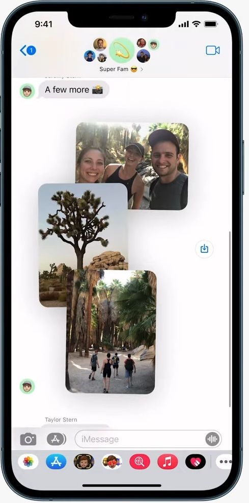 An iPhone screenshot showing photos arranged in a collage in Messages