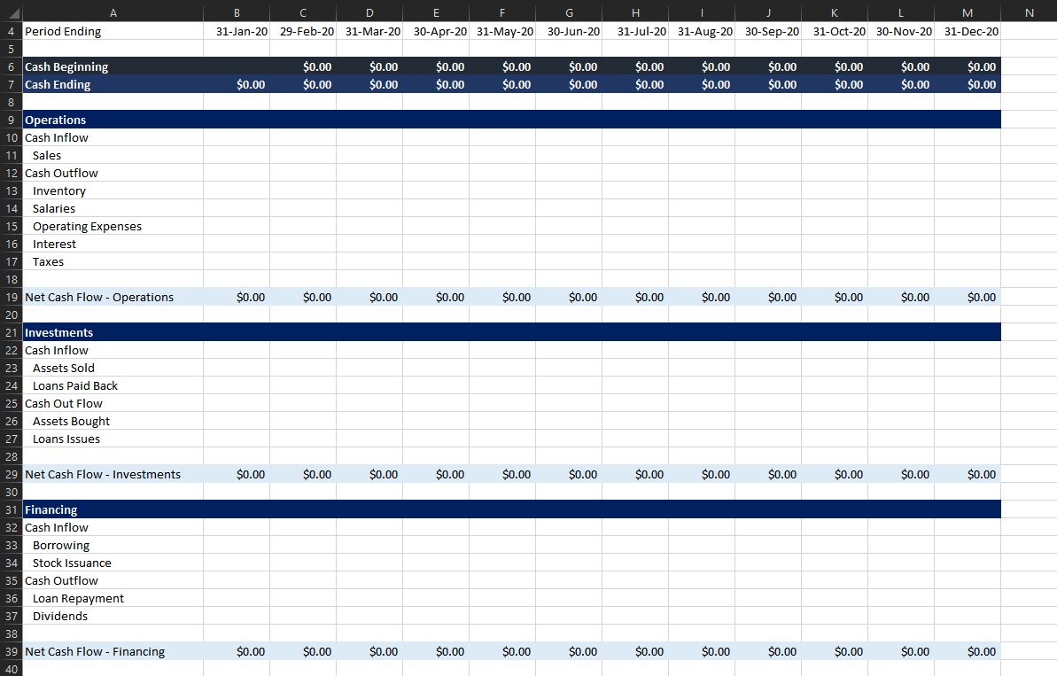 Colored heading formatting for Cash Flow Statements