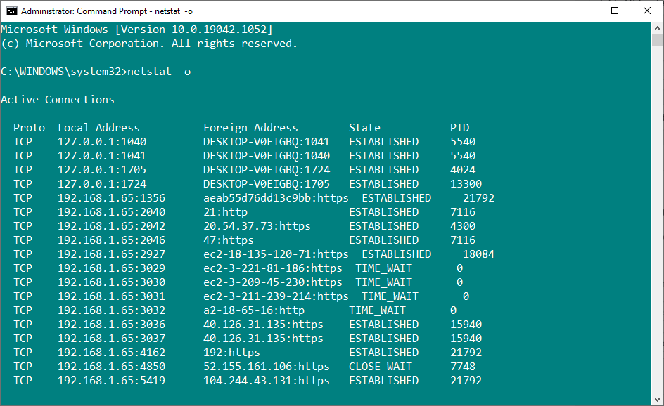 command prompt netstat active connections