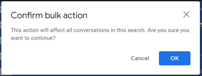Confirm archiving all emails in Inbox for Gmail