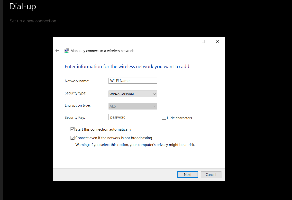Connecting to a hidden network in Windows 10