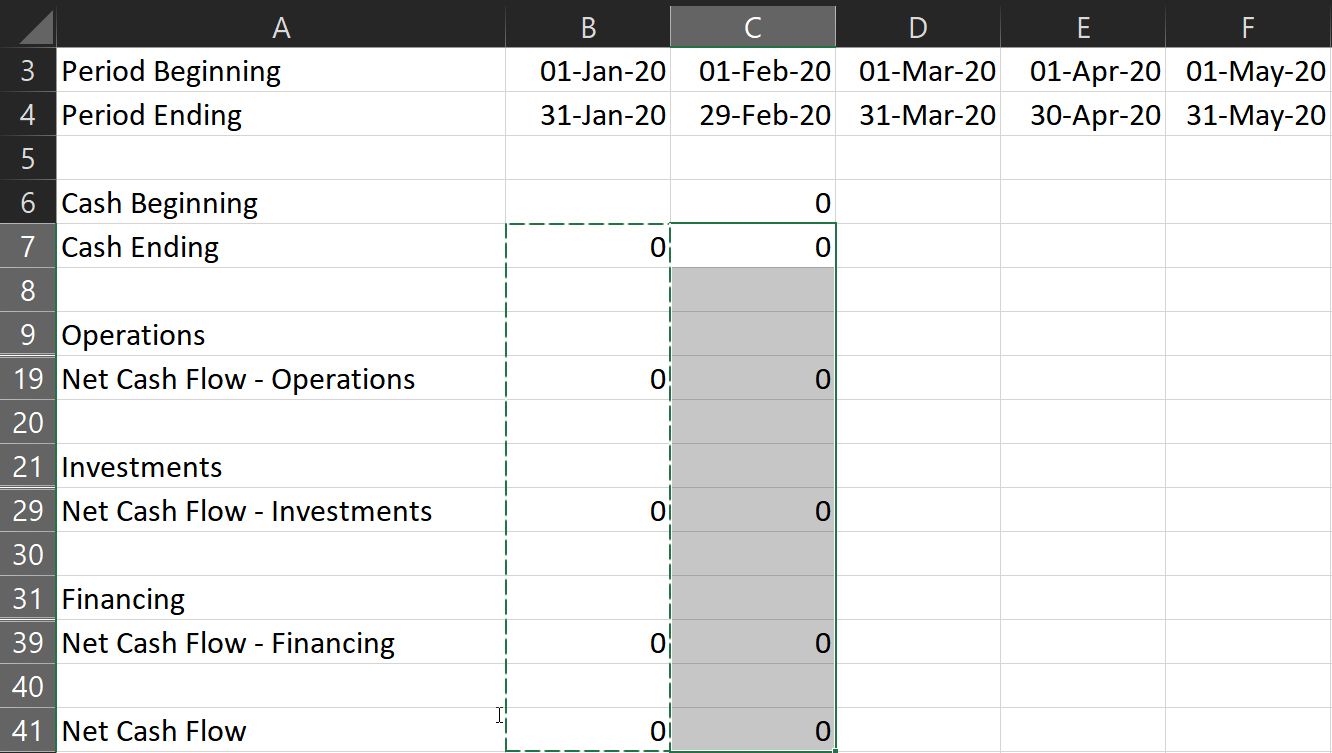 Copying formulas for the following months