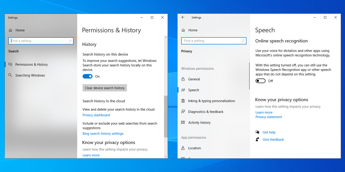 Permissions settings in Windows 10