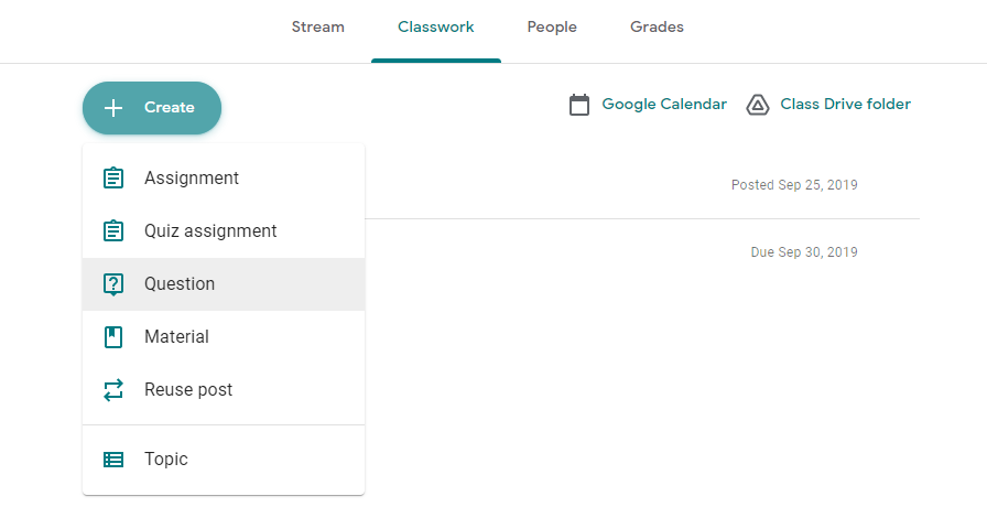 Create a question Google Classroom