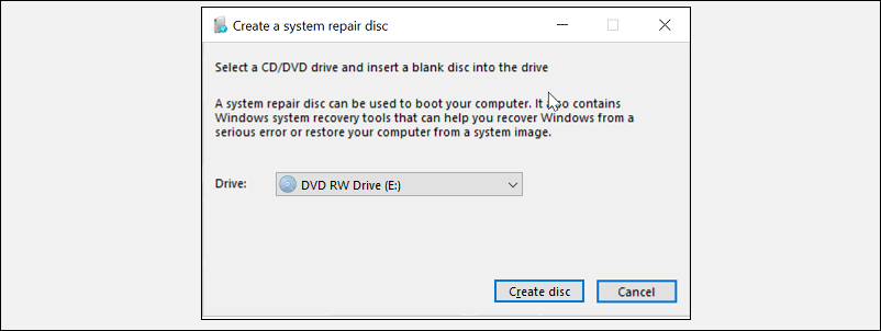 Create System Repair Disc