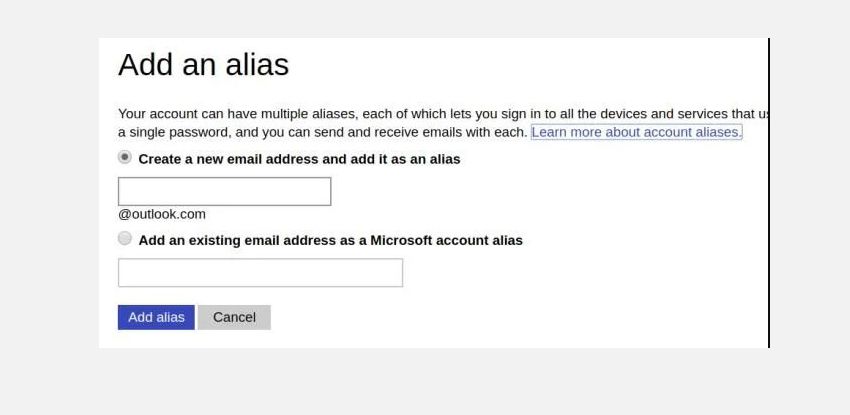 Create alias in Outlook