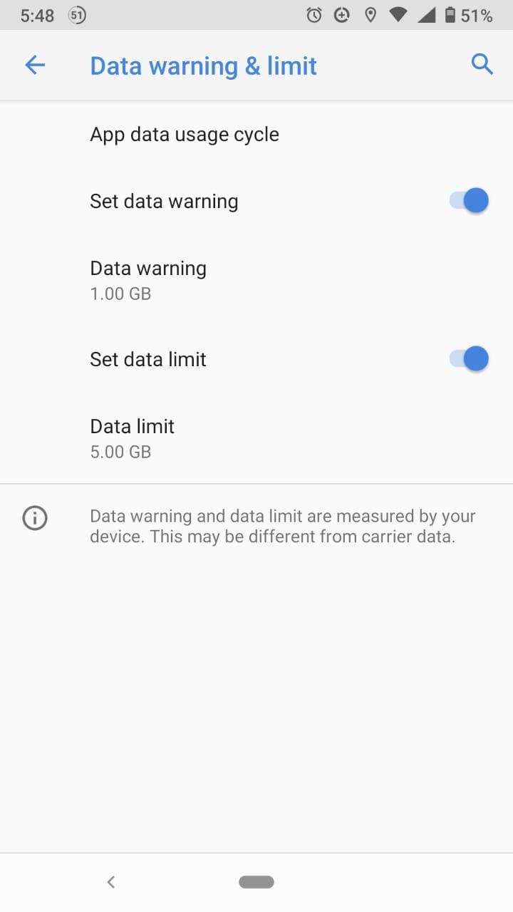android data limit menu screenshot