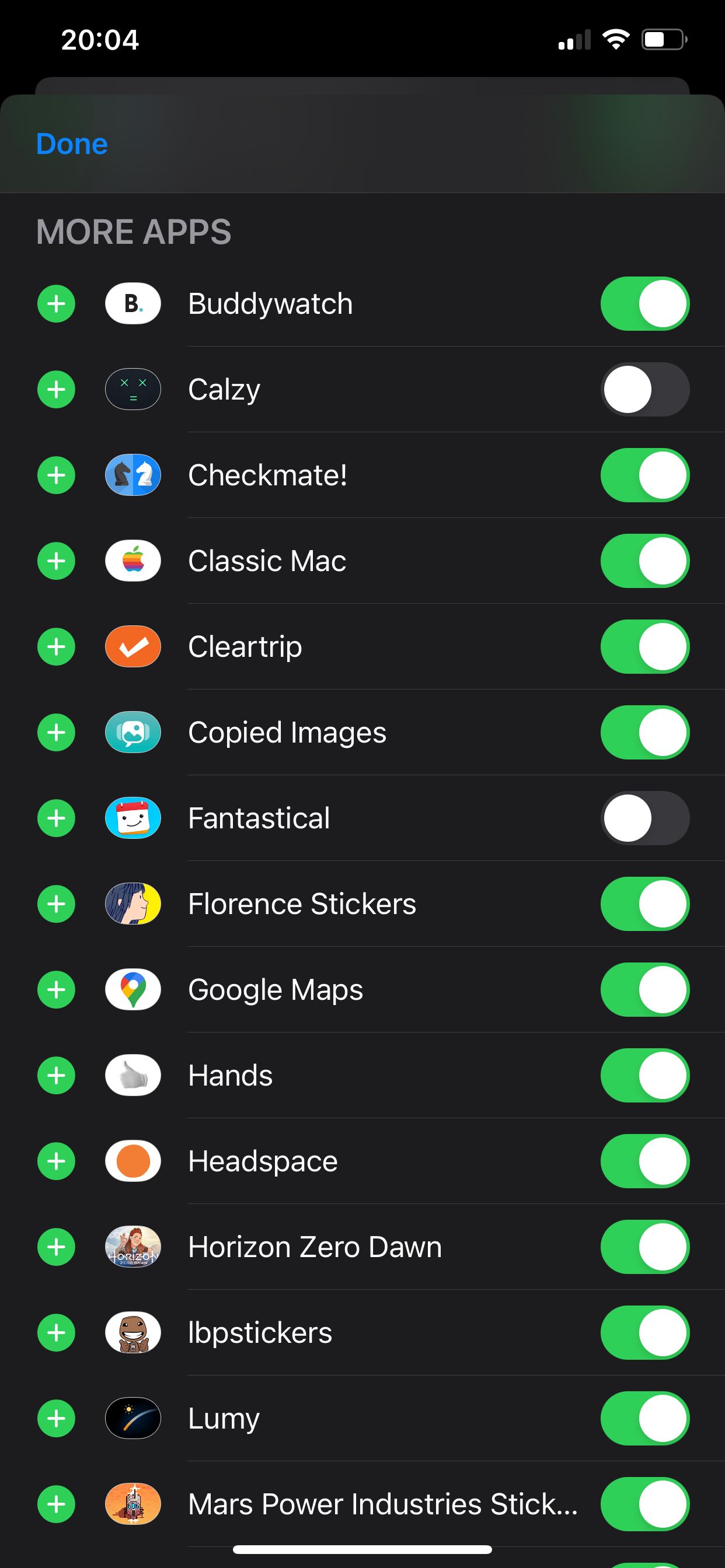 Tap the green switch on the right to delete iMessage stickers.