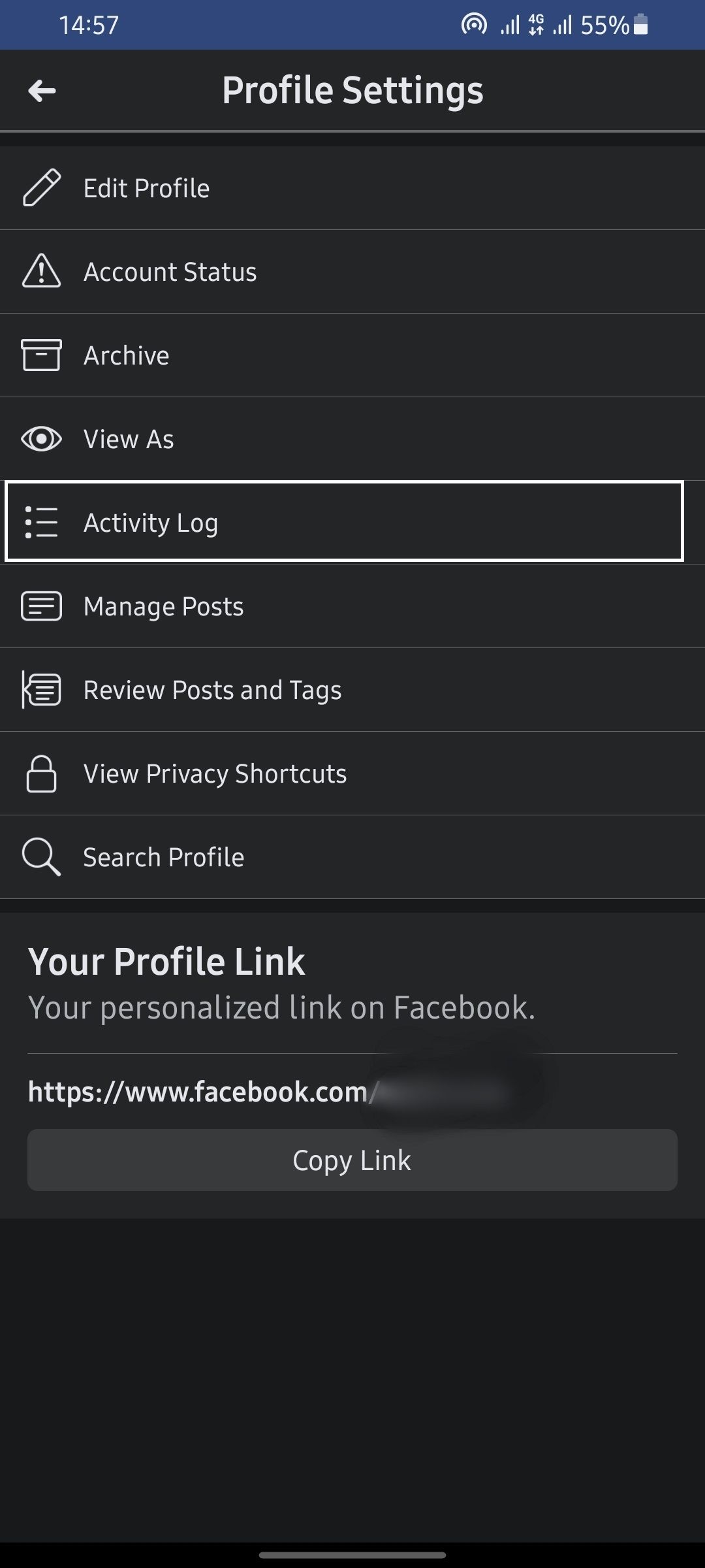 Screenshot mit den Facebook-Einstellungen auf Android