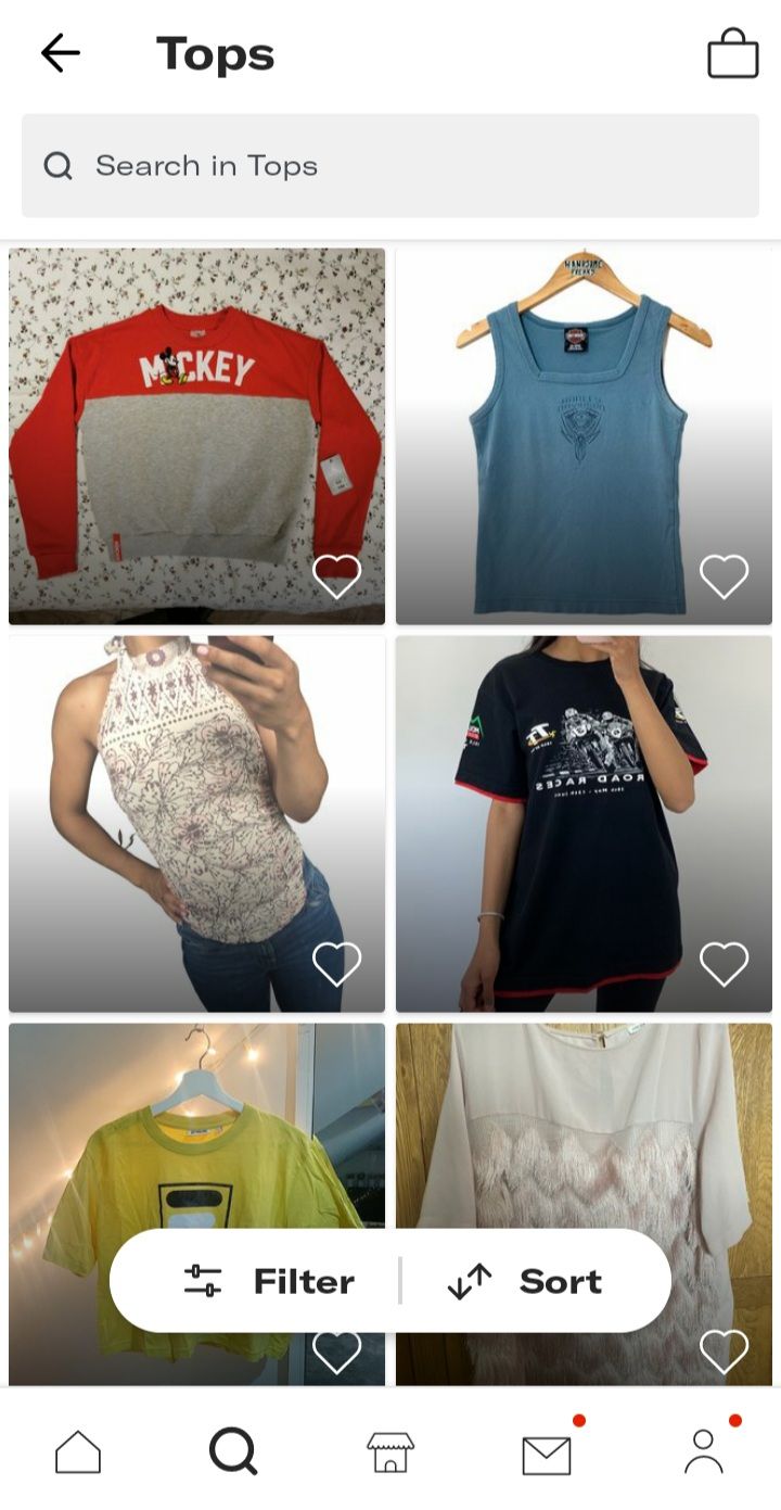 depop tops search result page