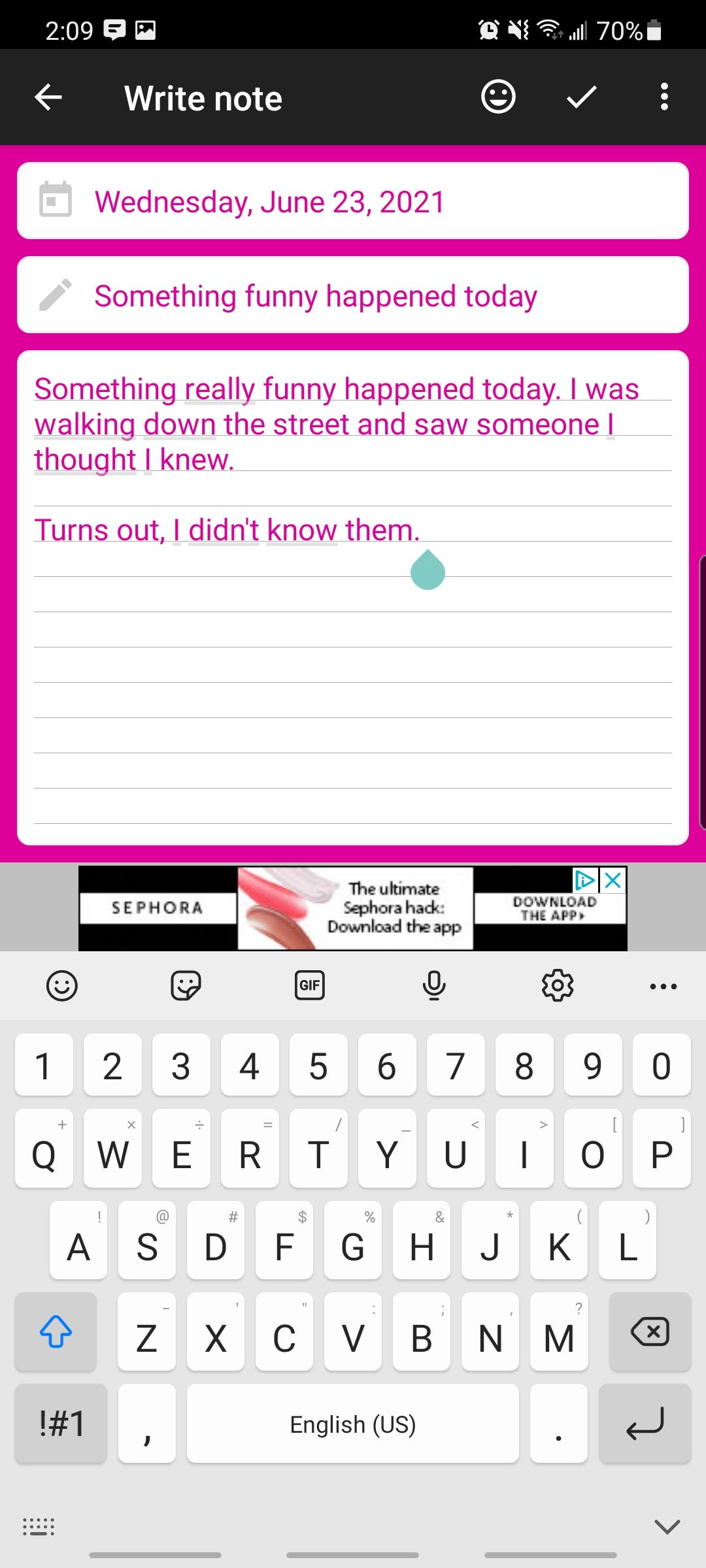 diary from writediary.com starting a new entry