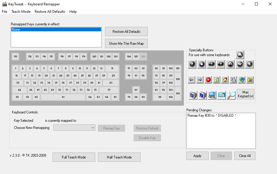 disabling specific keys with keytweak