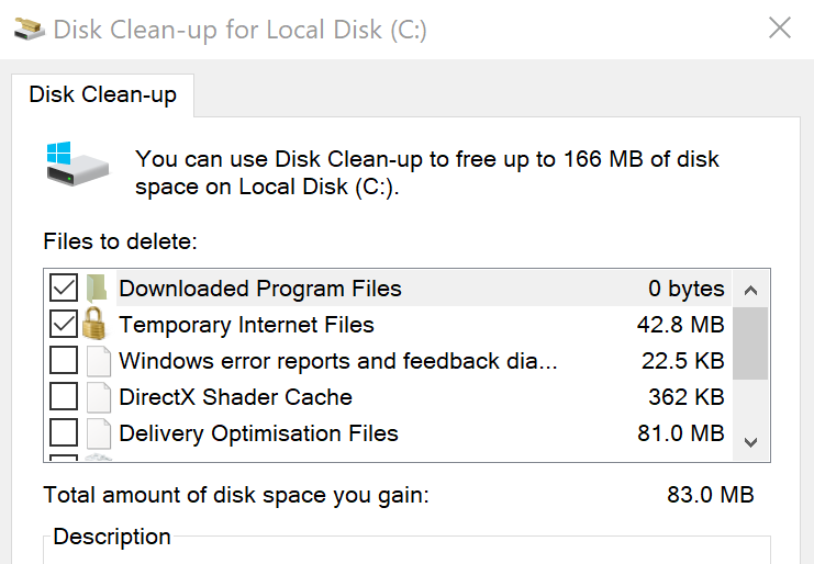 Disk clean-up for Drive C