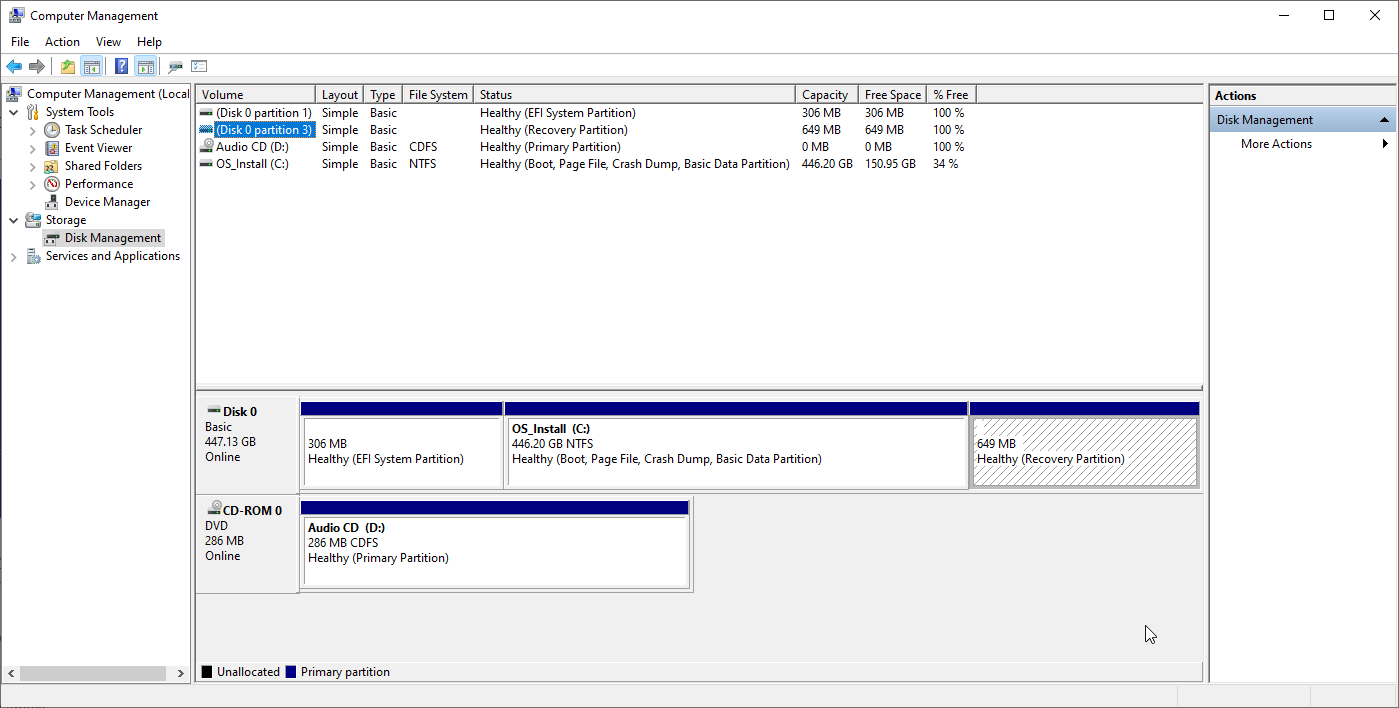 disk management recovery drive size