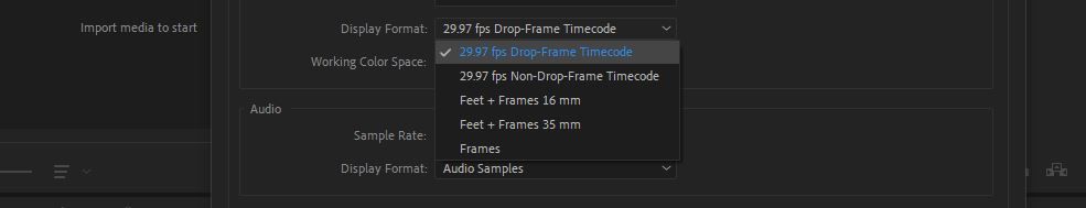 The Display Format option in Premiere's Sequence Settings