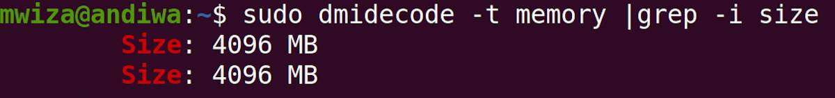  utdata av dmidecode-kommandoen som viser minnespor