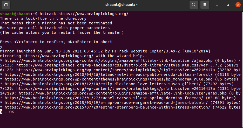 downloading a whole website with httrack on ubuntu