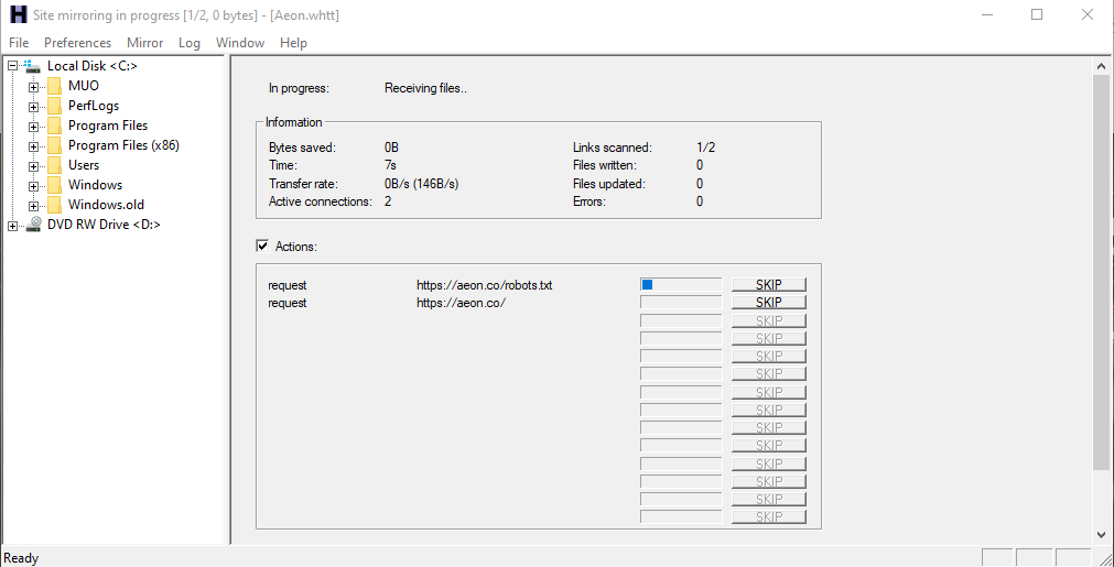 downloading a whole website with httrack