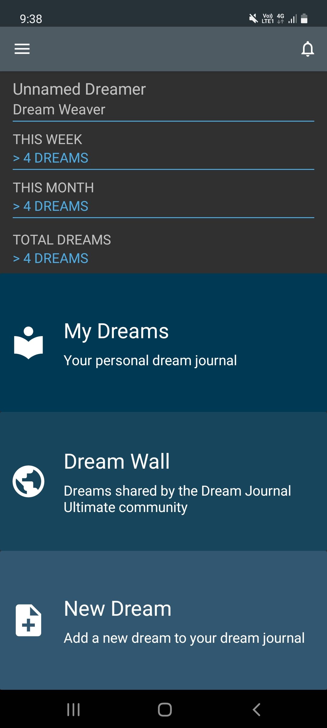 dream journal ultimate app home page