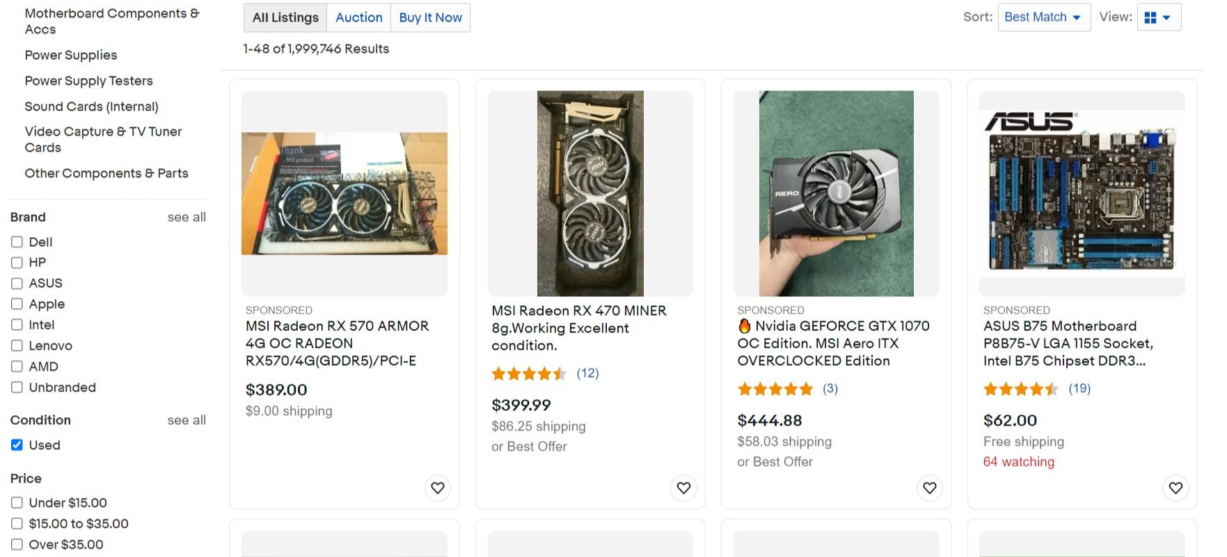 Used computer parts on eBay