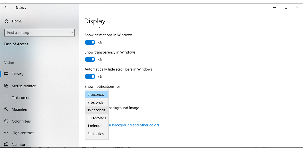 Ease of access settings in Windows 10