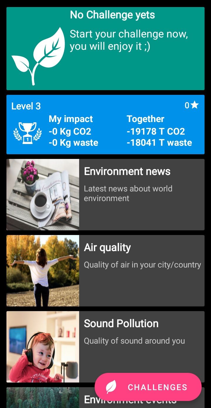 environment challenge app home page