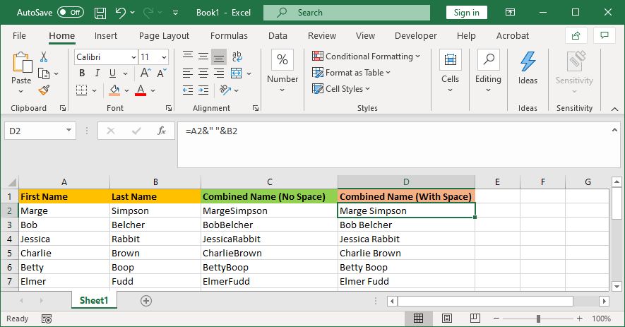 excel combined cell with formula