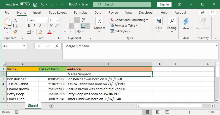 how to merge and center in excel on a man