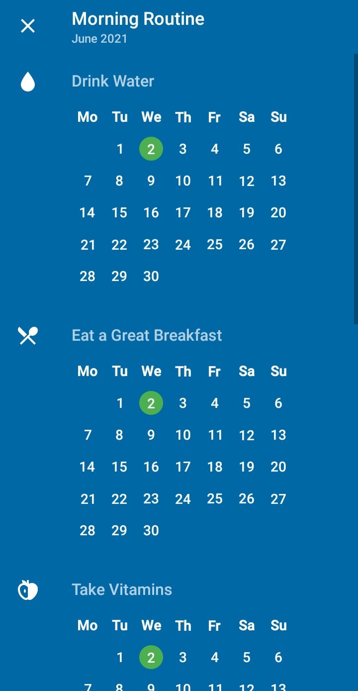 fabulous habits calendar screenshot