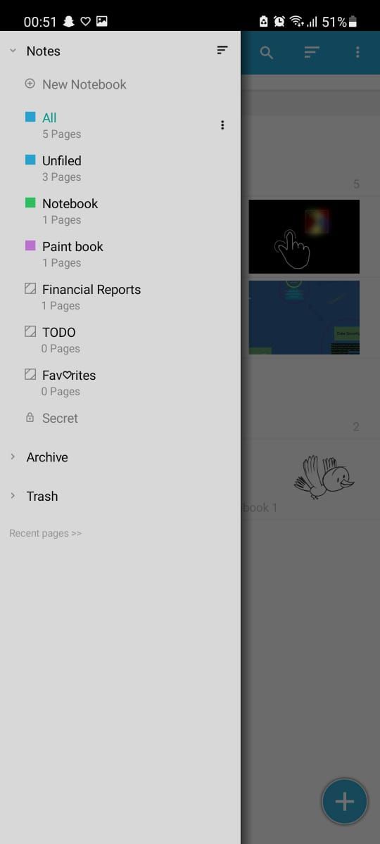fiinotes options on android