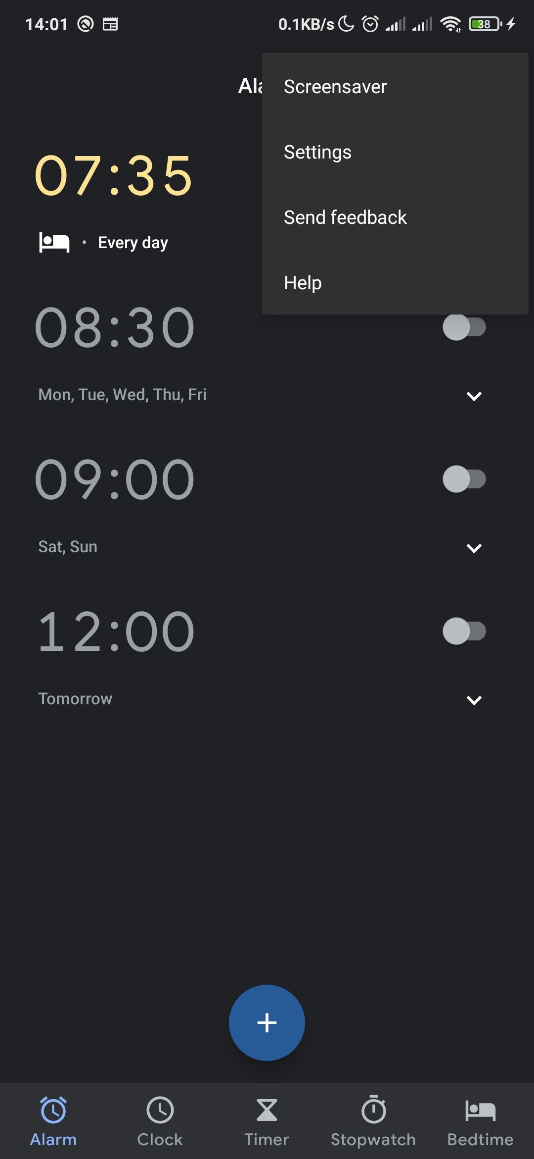 Google clock app settings menu
