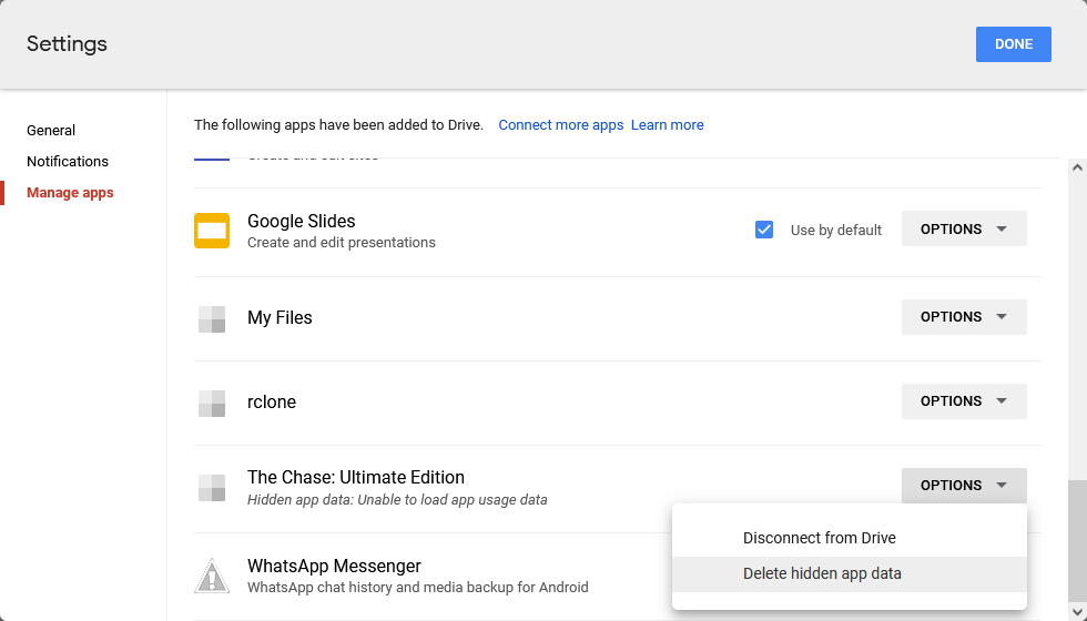 google drive manage apps