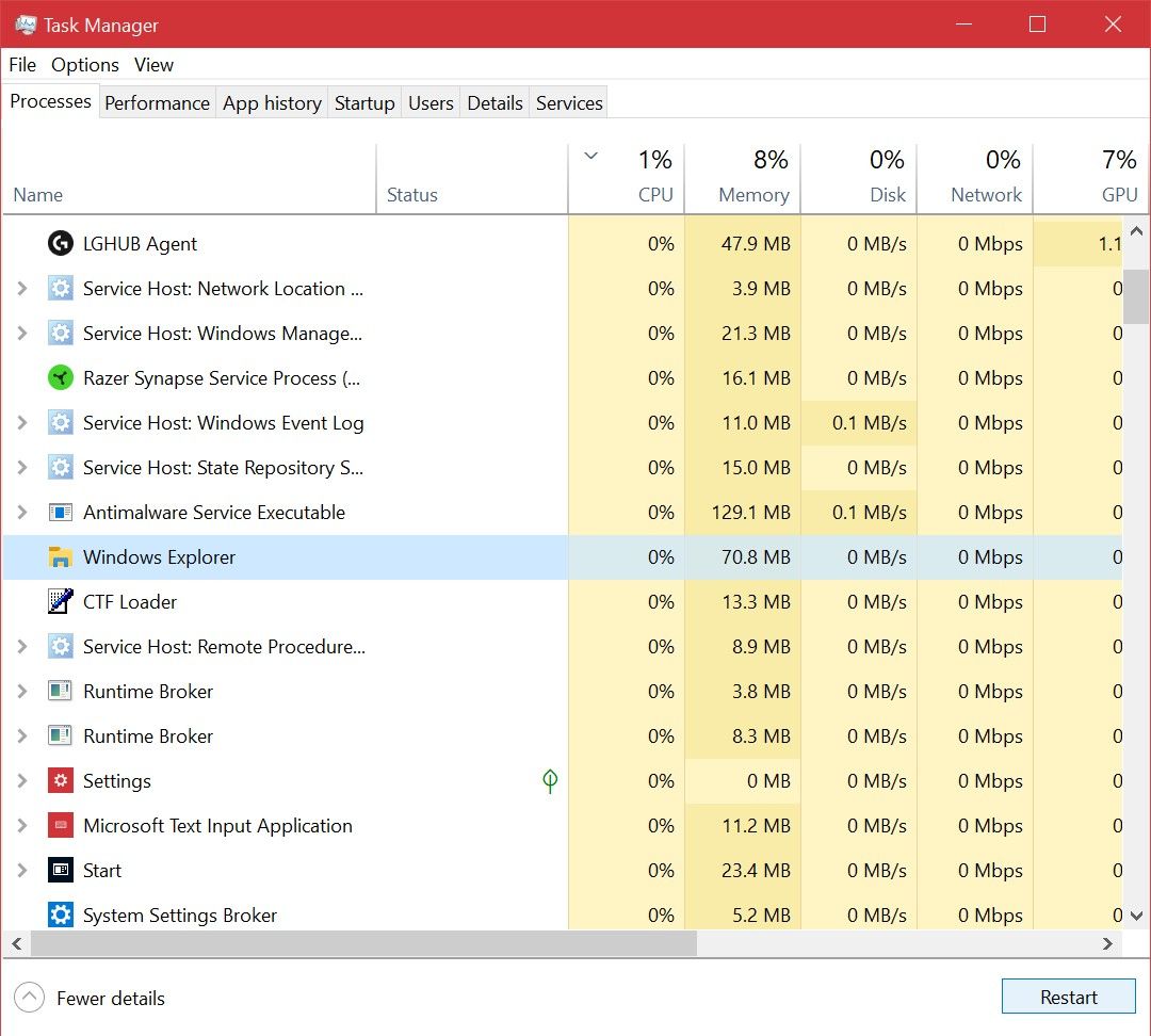 Restarting Windows Explorer from Task Manager