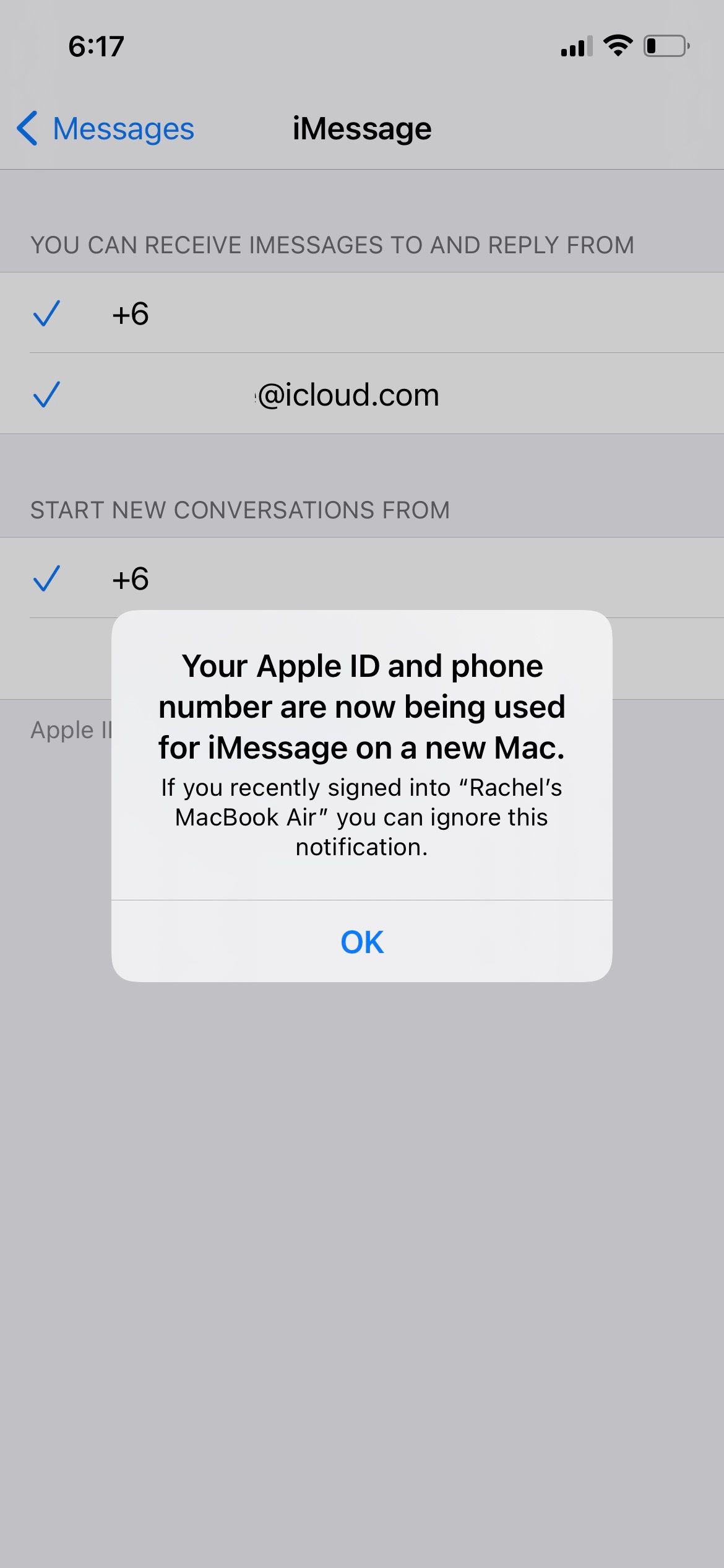 iMessage Prompt Connecting Mac and iPhone in iMessage