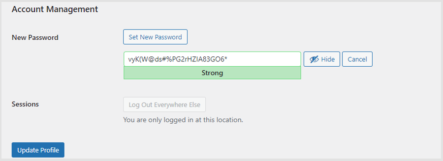 input new password WordPress dashbaord