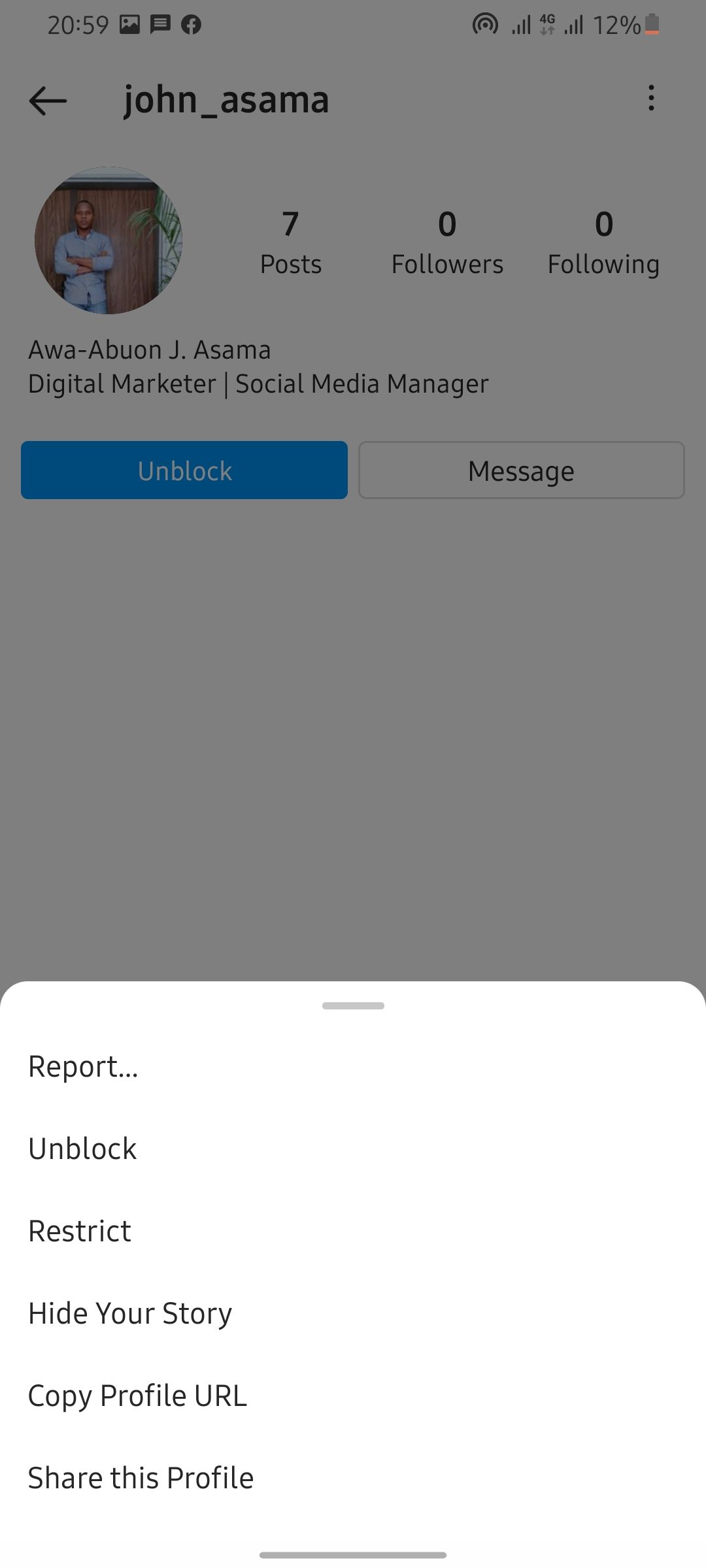 List of confirmation to unblock someone on Instagram