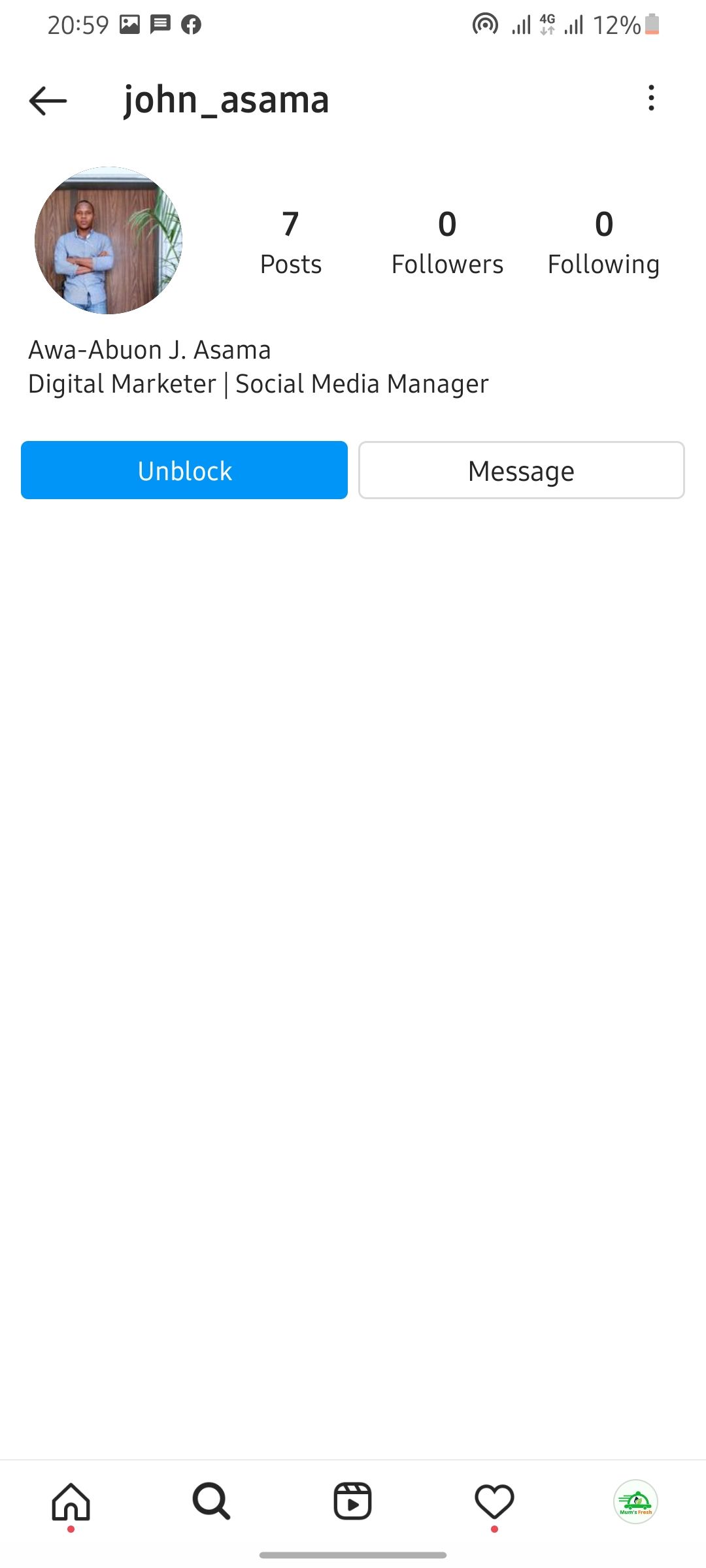 Option to unblock someone on Instagram app