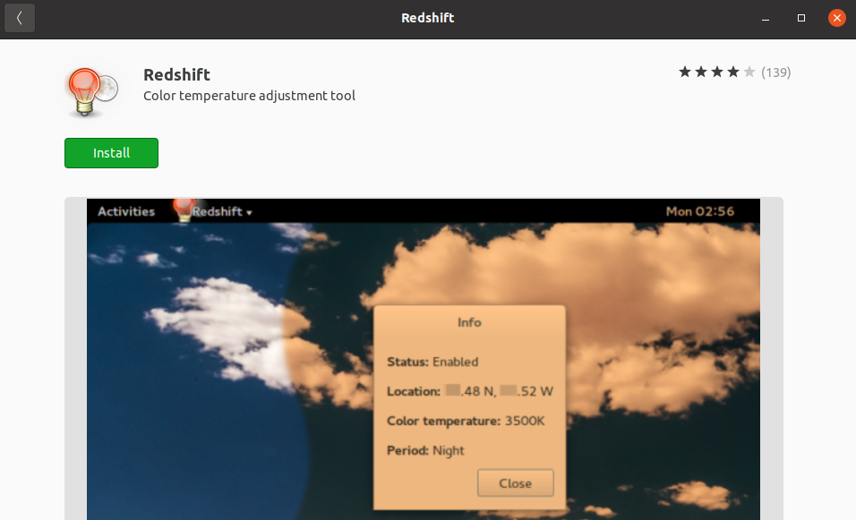 installing redshift from ubuntu software - Come filtrare o disabilitare la luce blu su Ubuntu