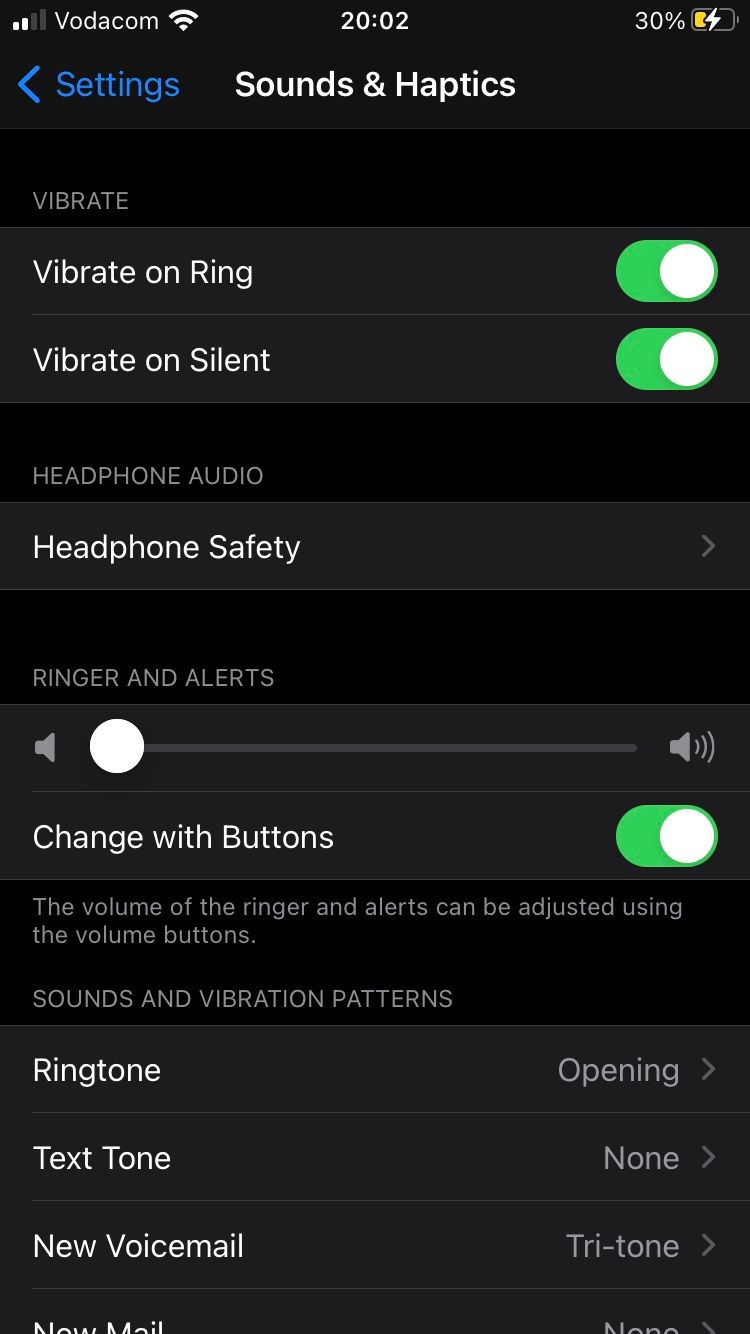 iPhone Settings Sounds & Haptics