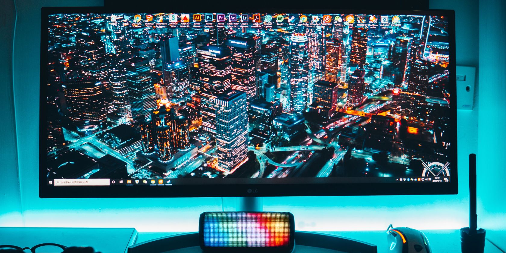 Photo of a monitor perched on top of a desk