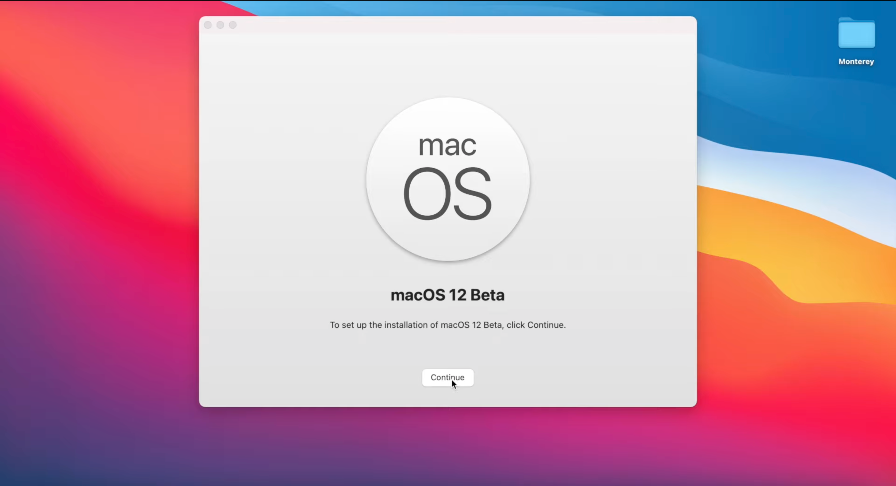 Screenshot from the macOS Monterey developer beta installation.