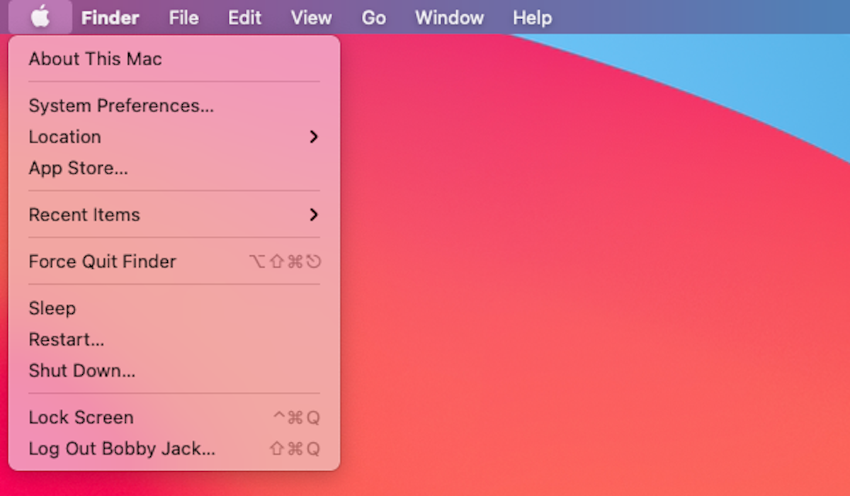 A screenshot of the macOS Apple menu