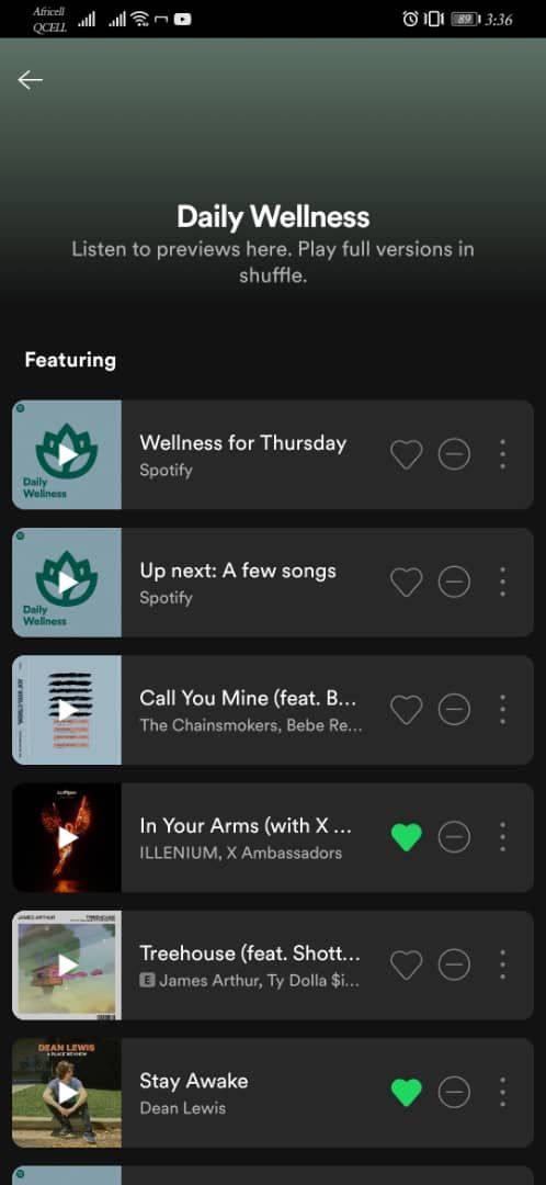 Screenshot of Spotify's Daily Wellness songs