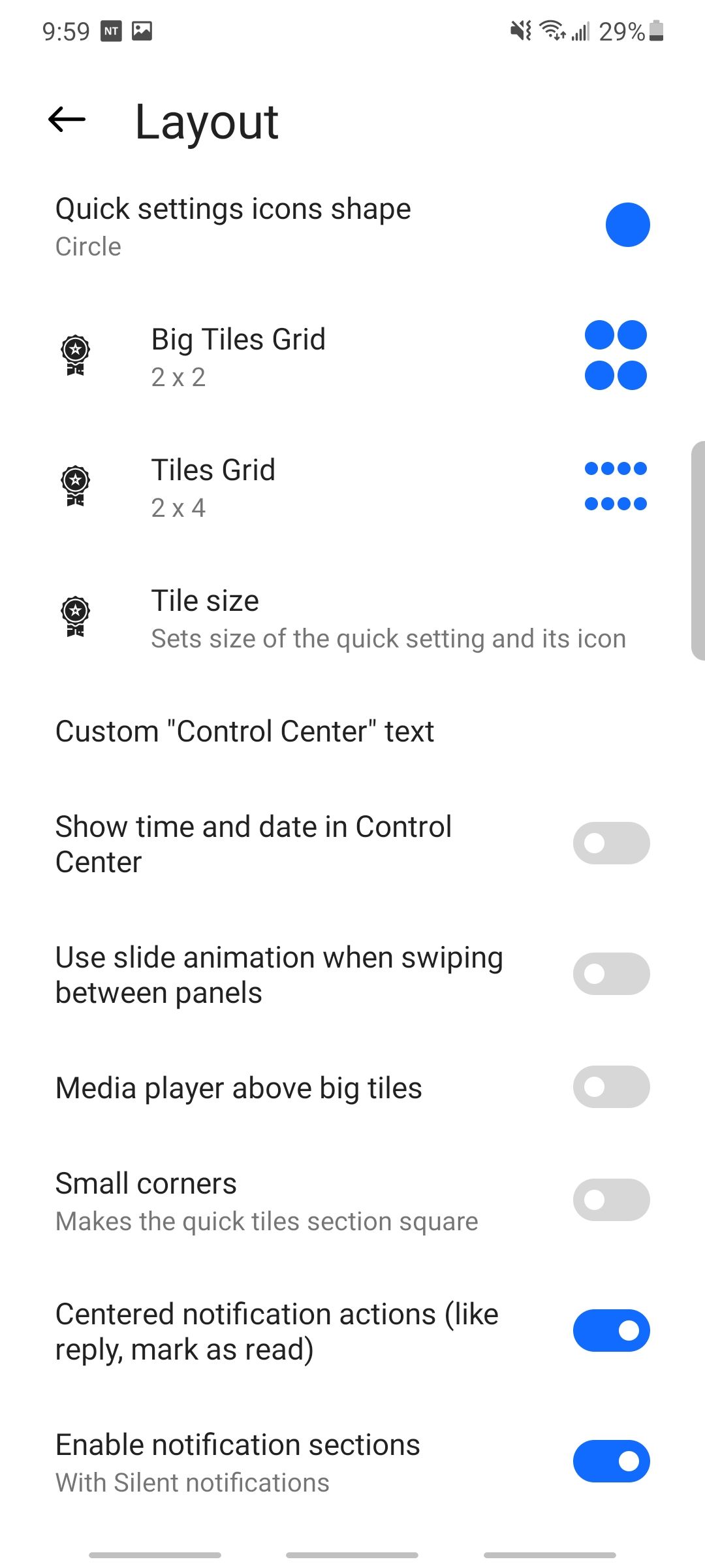 mi control center layout settings