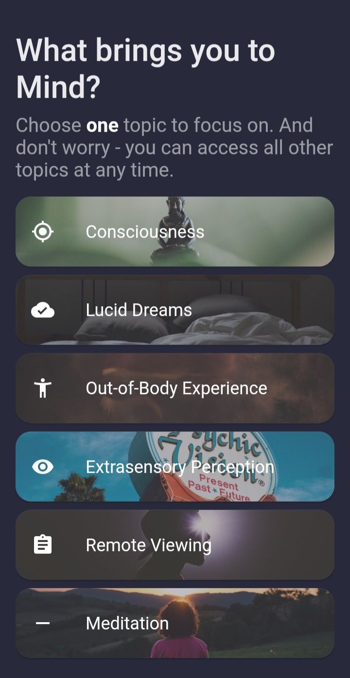 mind app selection screenshot