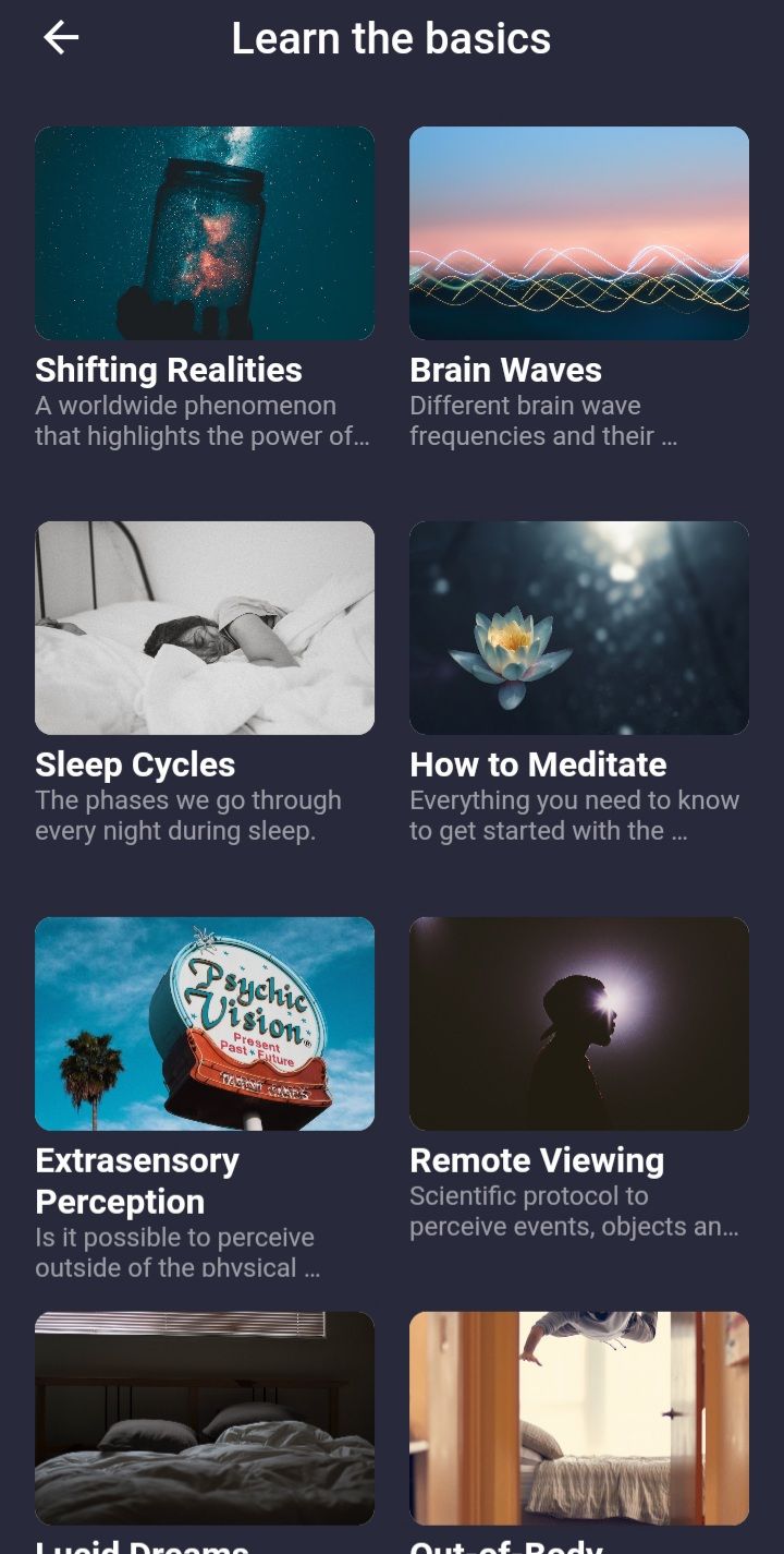 mind app learning page screenshot