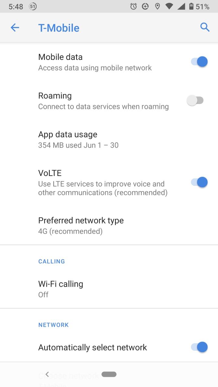 android mobile data menu screenshot